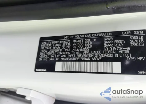 2018 Volvo Xc60 T5 Momentum z USA, uszkodzony, nr VIN LYV102RK1JB106272